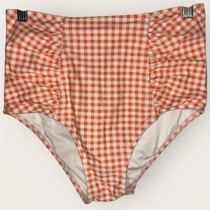 Forever 21 Peachy Orange & White Gingham High Waisted Bikini Bottom Swim